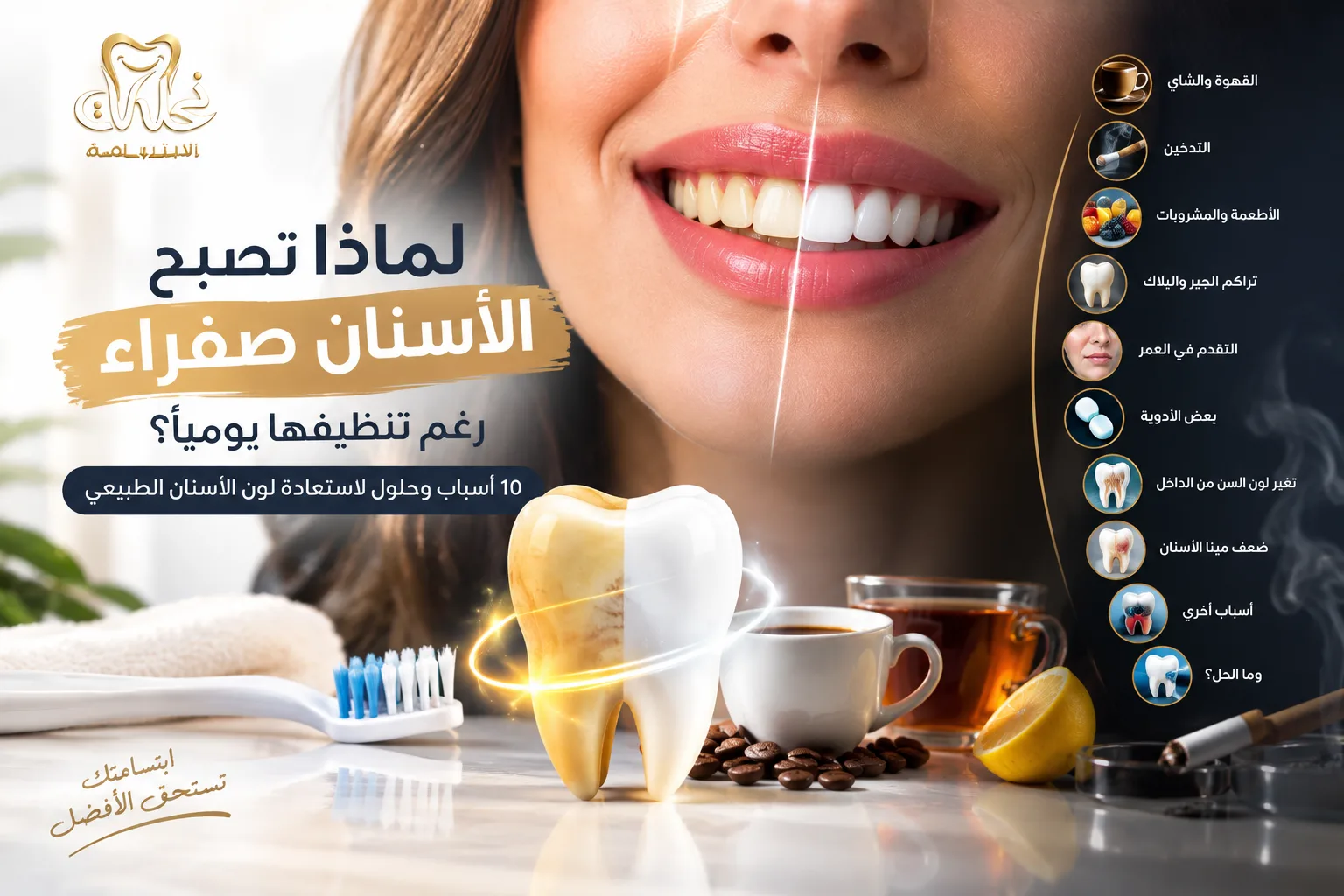أسباب اصفرار الأسنان رغم تنظيفها - نحات الابتسامة
